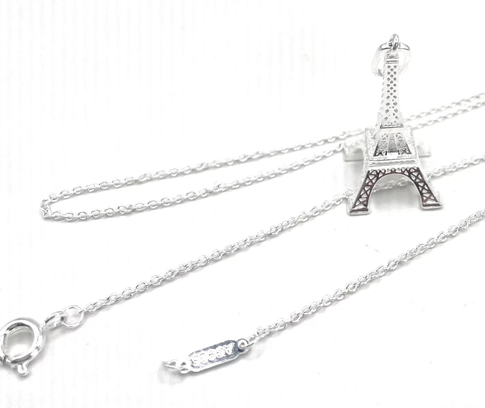 Tiffany & Co Sterling Silver 925 Eiffel Tower Pendant & Necklace Set 17in