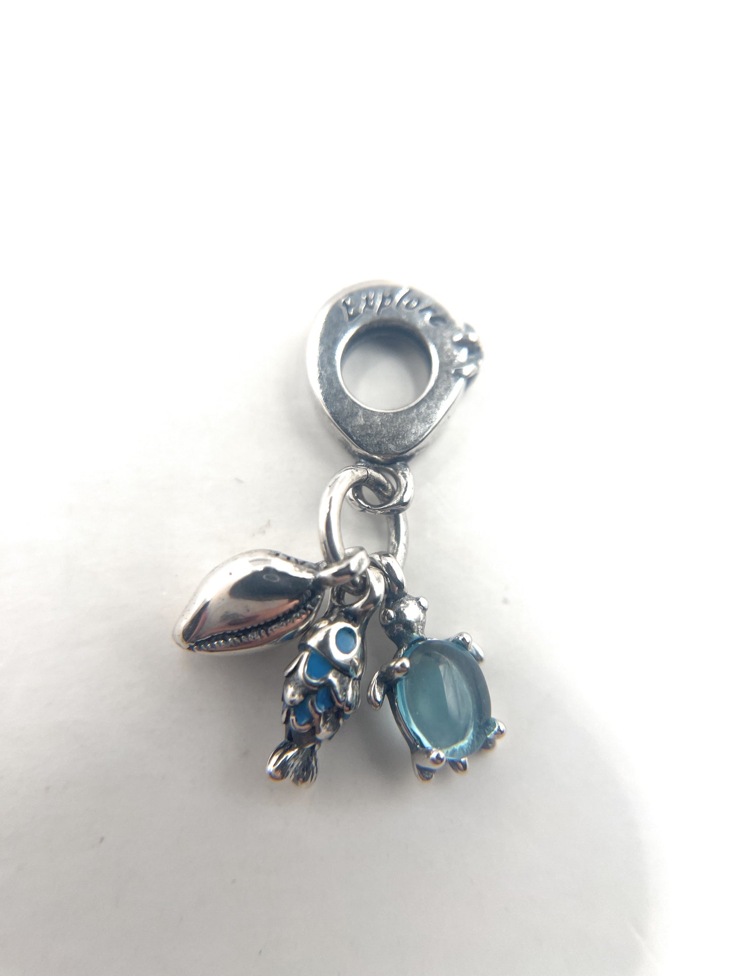 Pandora Silver Fish Sea Turtle & Conch Triple Dangle Charm W Box And Gift Bag