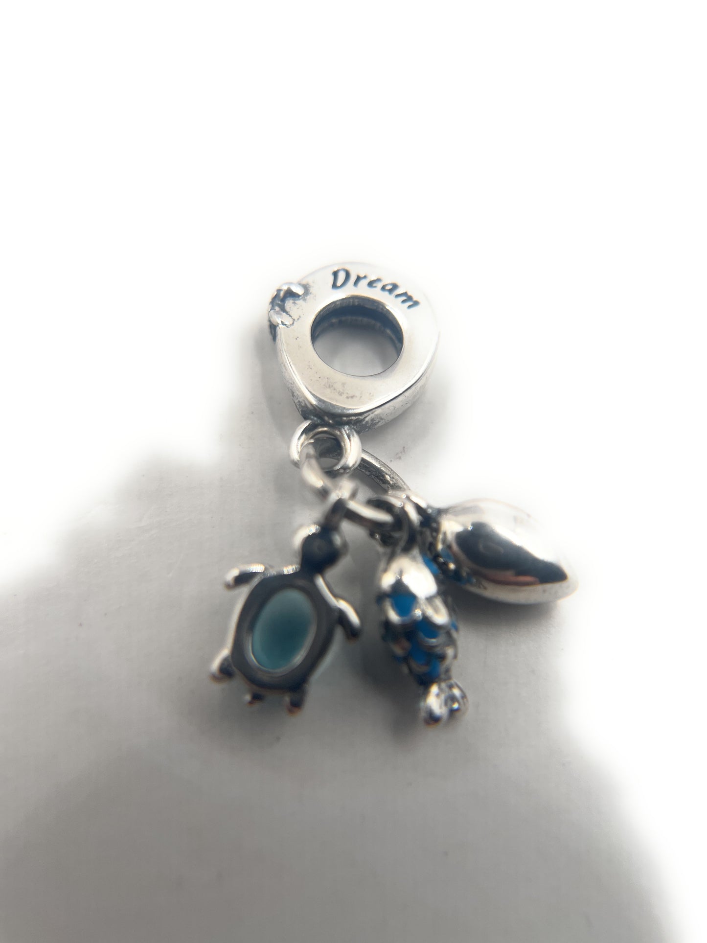 Pandora Silver Fish Sea Turtle & Conch Triple Dangle Charm W Box And Gift Bag