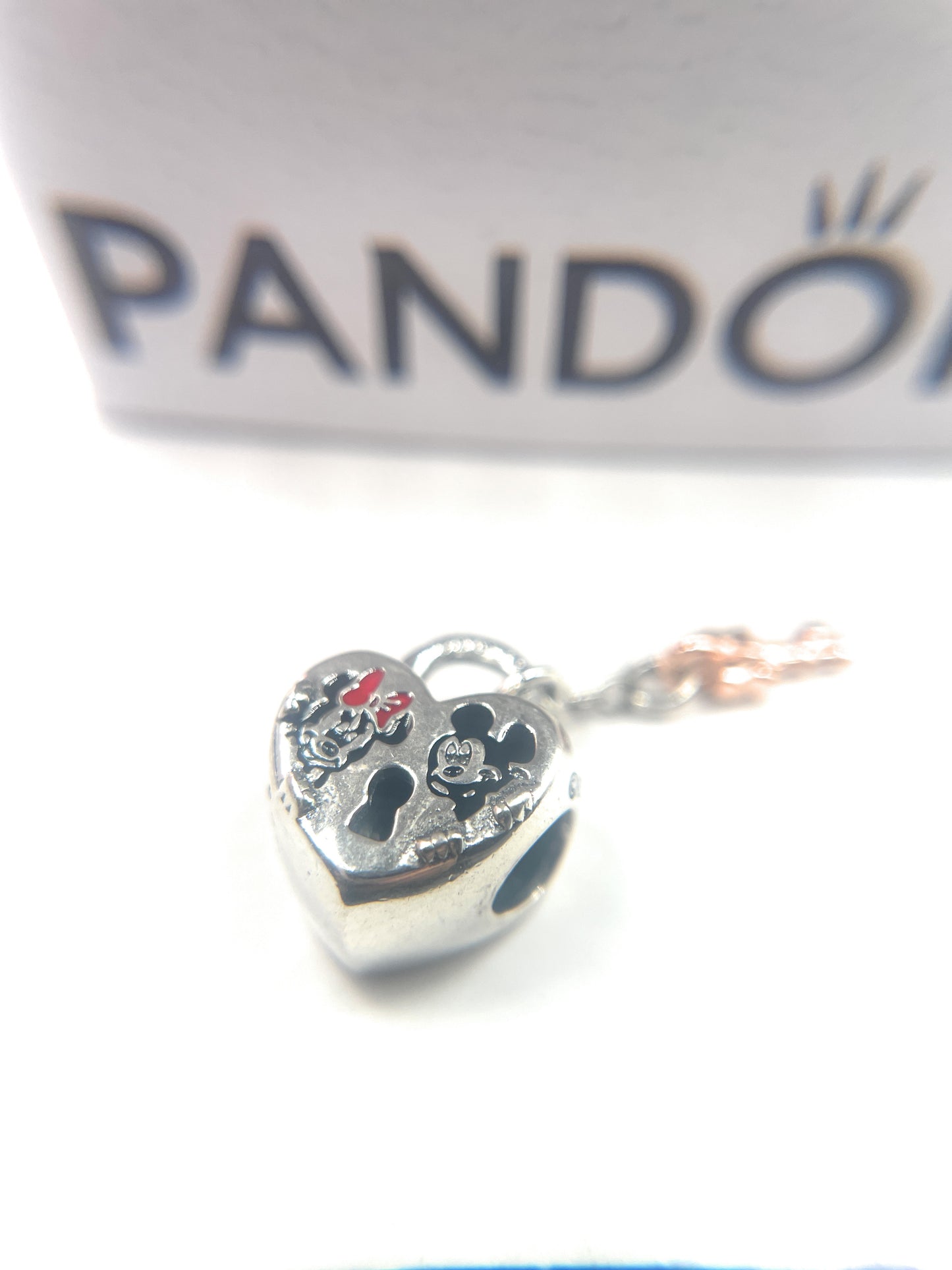 Sterling Silver Pandora, Disney Mickey Minnie Key to My Heart Padlock Charm Box