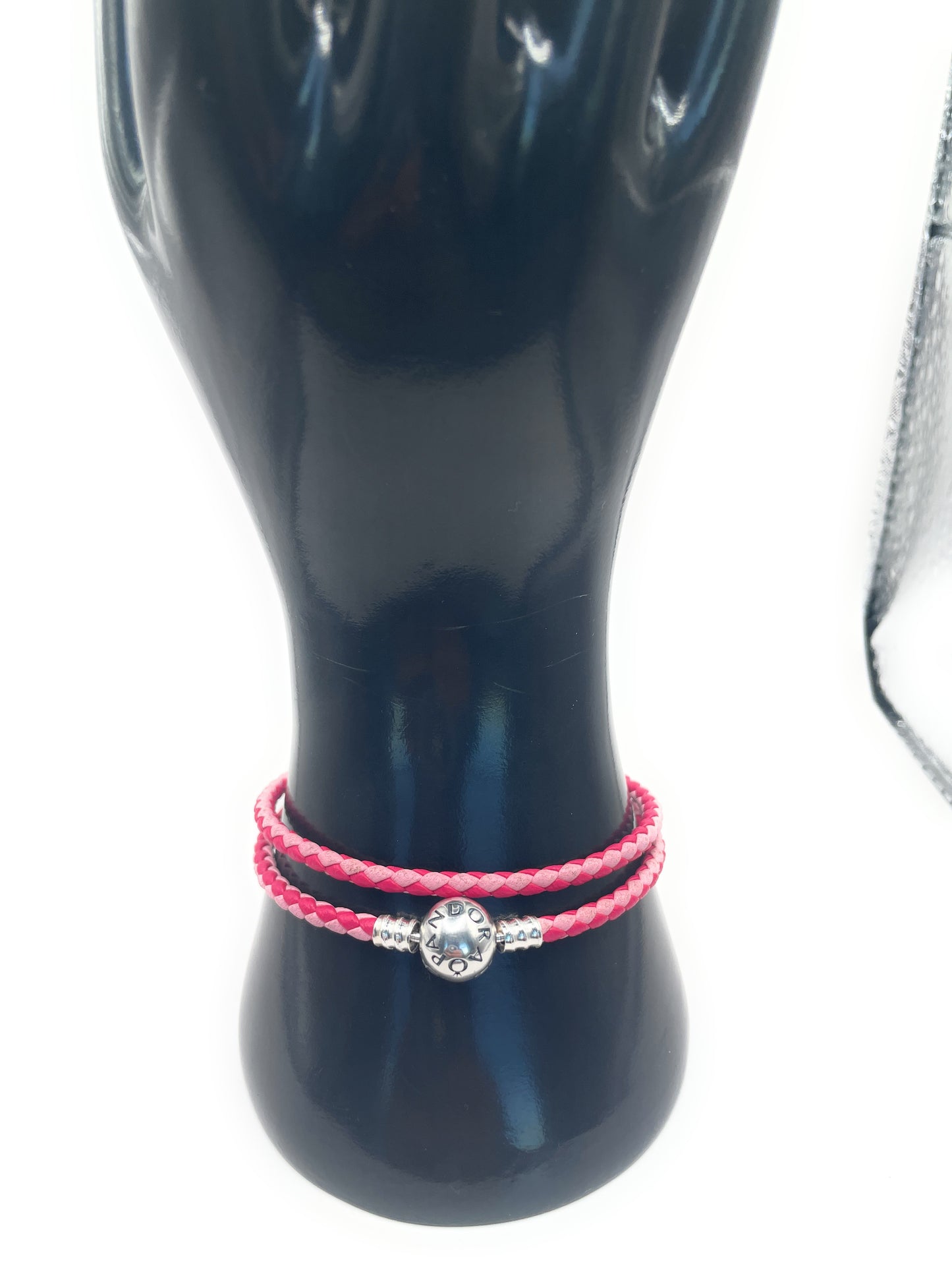 PANDORA MIXED PINK LEATHER DOUBLE BRACELET PANDORA LOCK W Box
