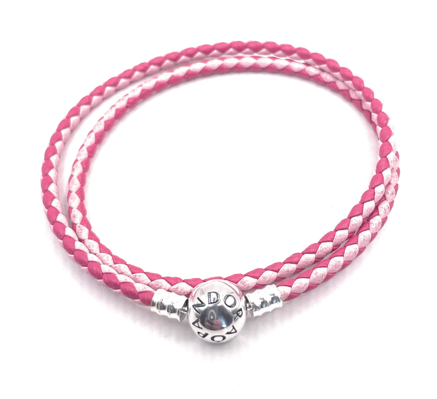 PANDORA MIXED PINK LEATHER DOUBLE BRACELET PANDORA LOCK W Box