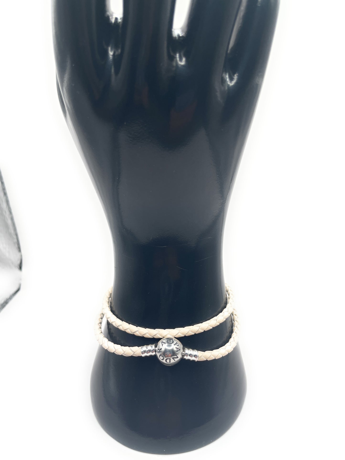 PANDORA CREAM LEATHER DOUBLE BRACELET PANDORA LOCK W Box