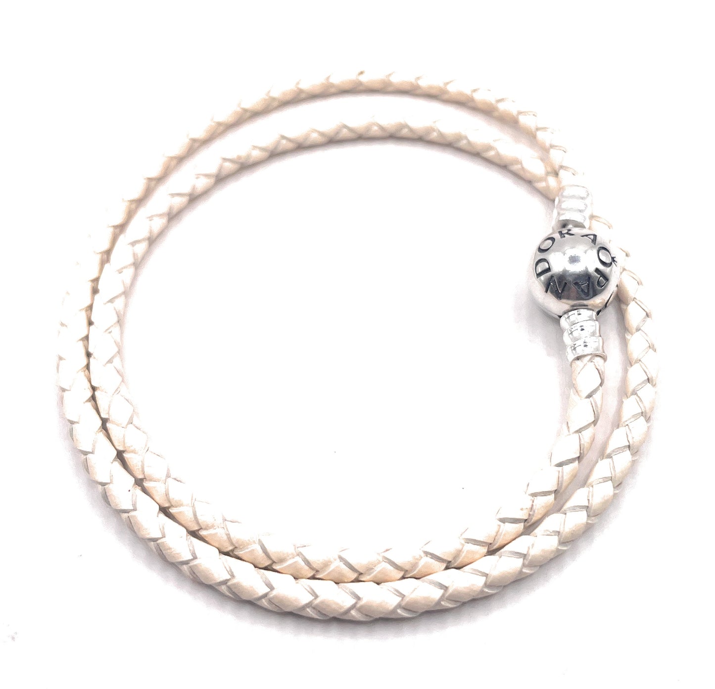 PANDORA CREAM LEATHER DOUBLE BRACELET PANDORA LOCK W Box