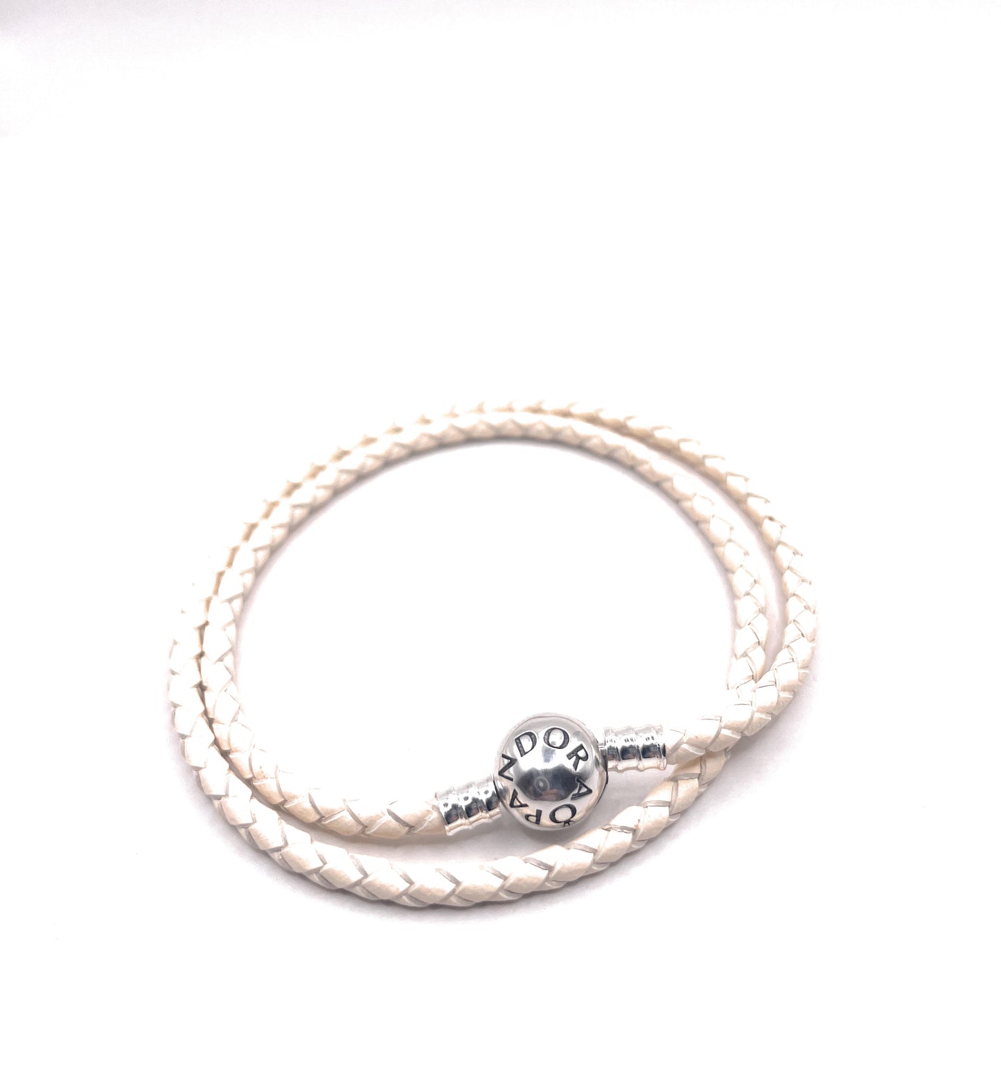 PANDORA CREAM LEATHER DOUBLE BRACELET PANDORA LOCK W Box