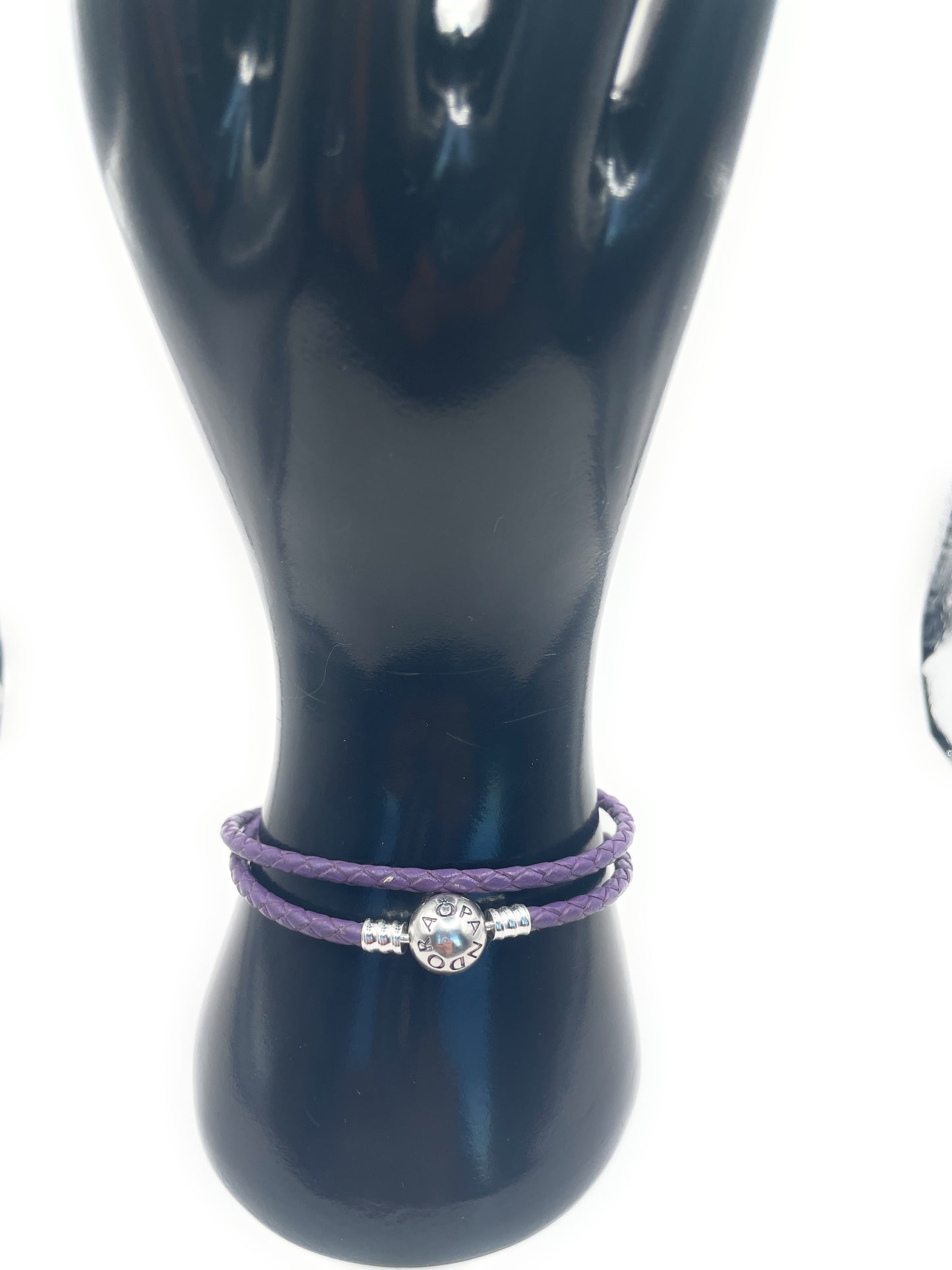 PANDORA PURPLE LEATHER DOUBLE BRACELET PANDORA LOCK W Box