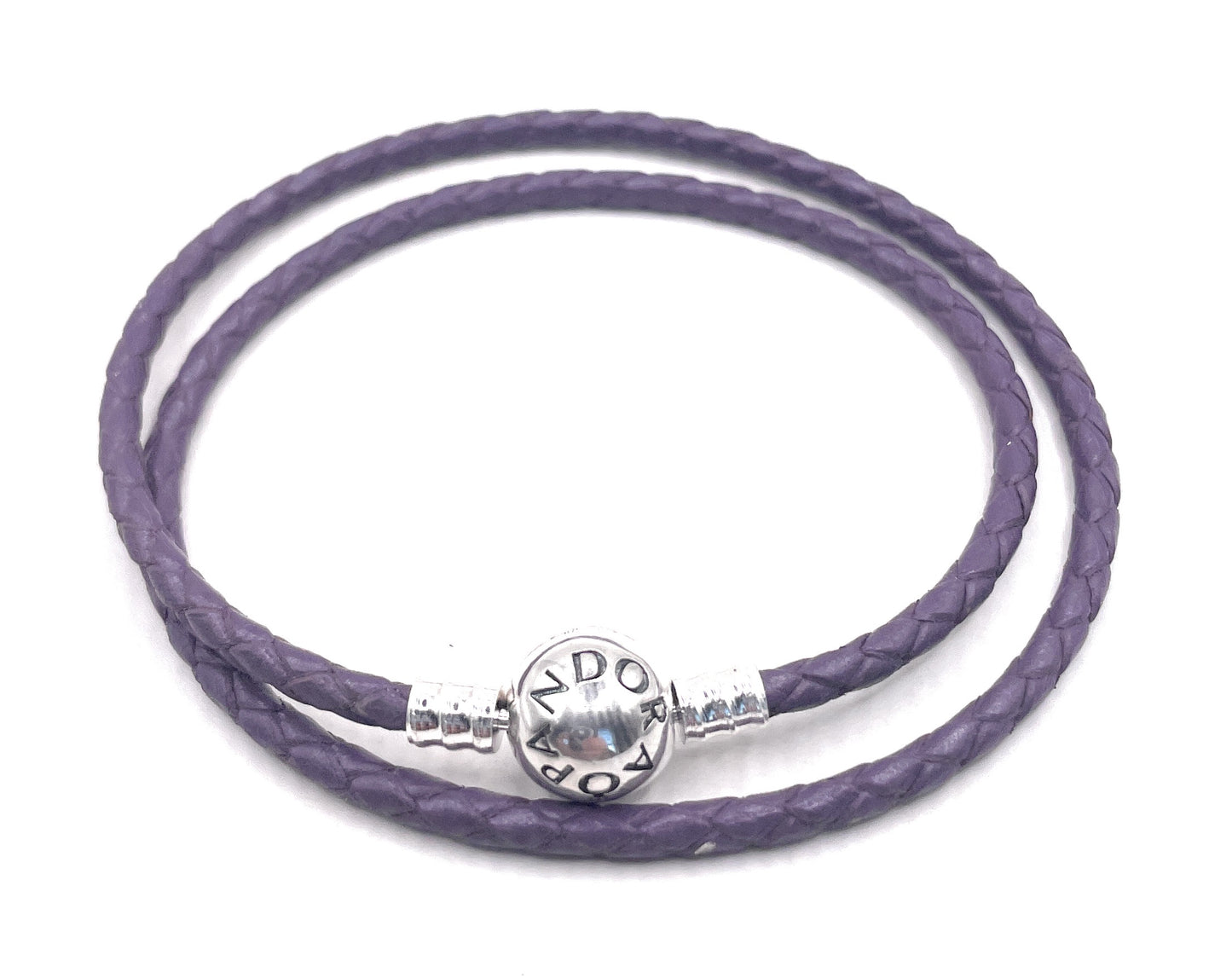 PANDORA PURPLE LEATHER DOUBLE BRACELET PANDORA LOCK W Box