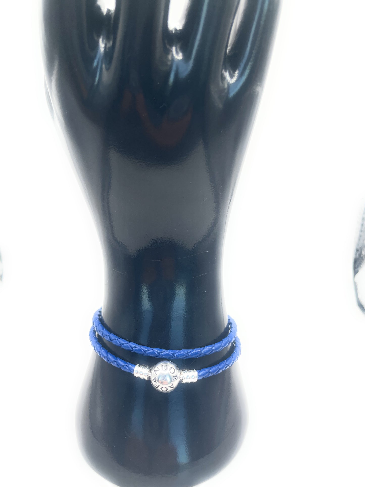 PANDORA NAVY LEATHER DOUBLE BRACELET PANDORA LOCK W Box
