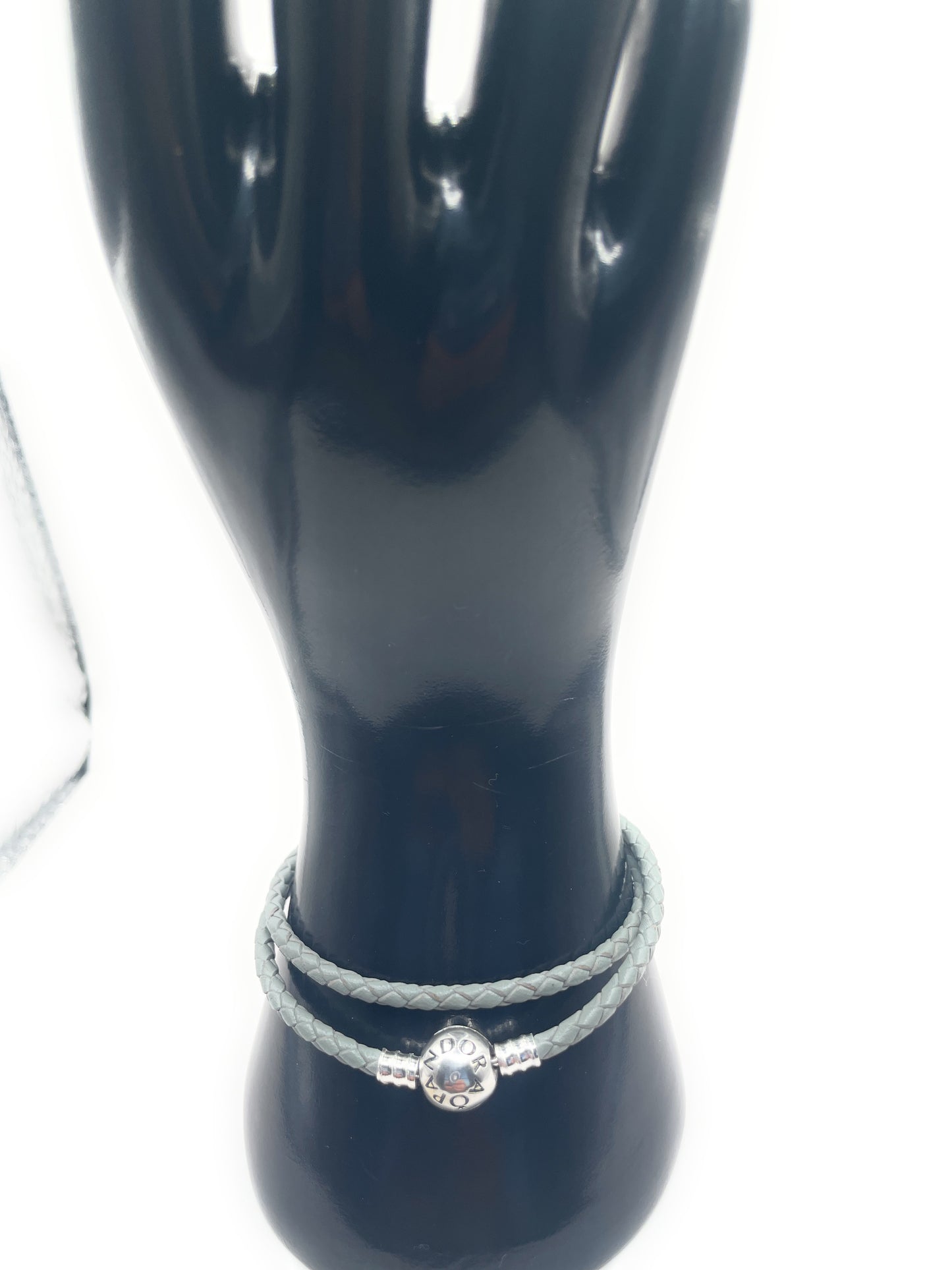 PANDORA GRAY LEATHER DOUBLE BRACELET PANDORA LOCK W Box
