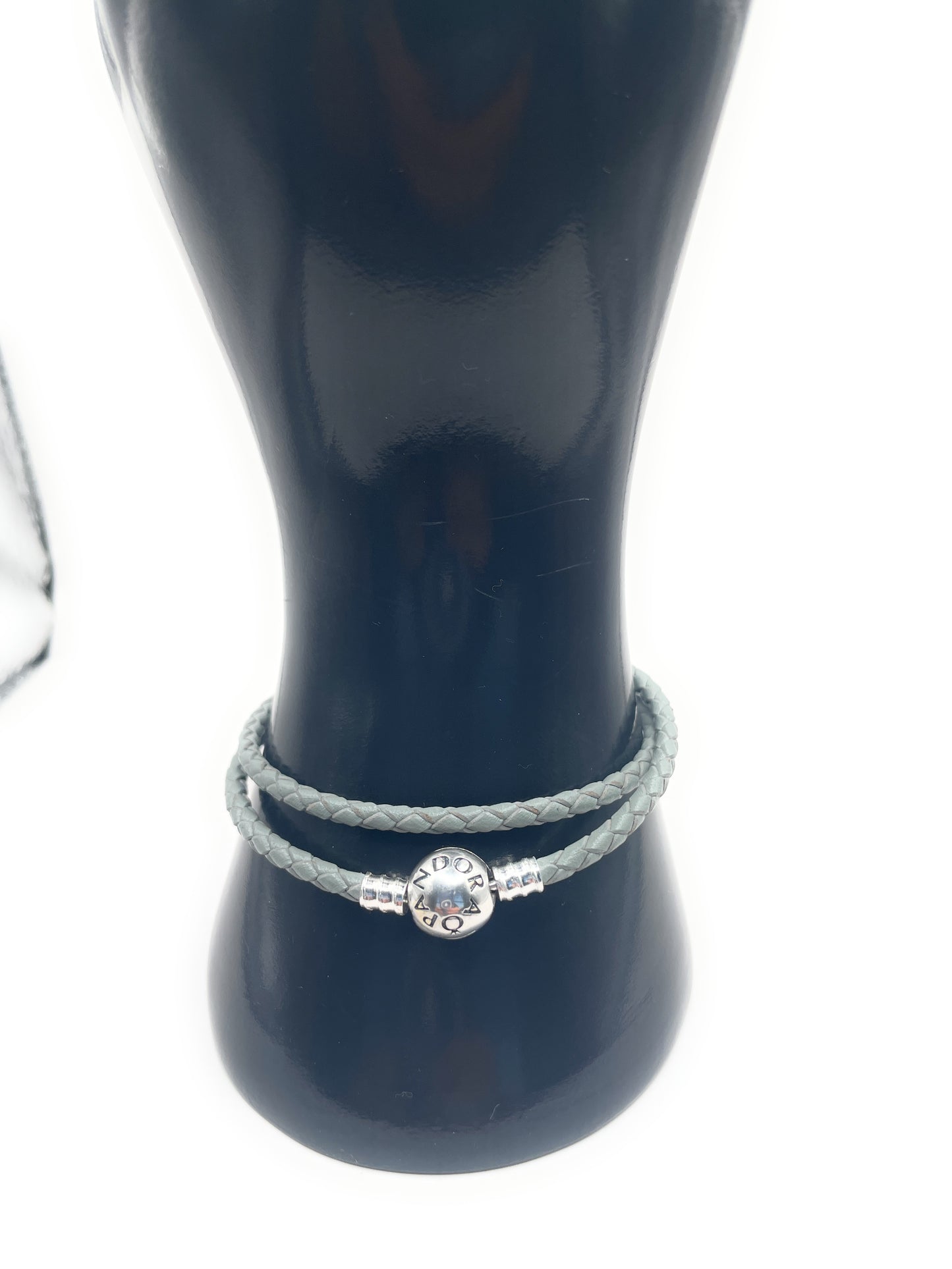 PANDORA GRAY LEATHER DOUBLE BRACELET PANDORA LOCK W Box