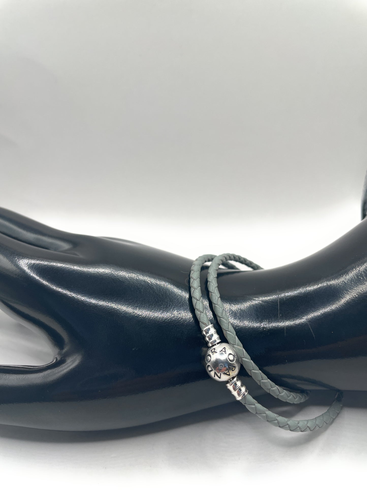 PANDORA GRAY LEATHER DOUBLE BRACELET PANDORA LOCK W Box