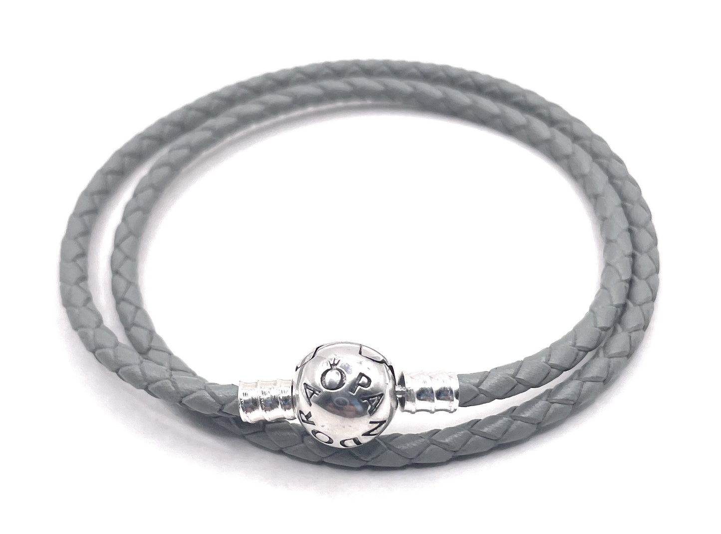 PANDORA GRAY LEATHER DOUBLE BRACELET PANDORA LOCK W Box
