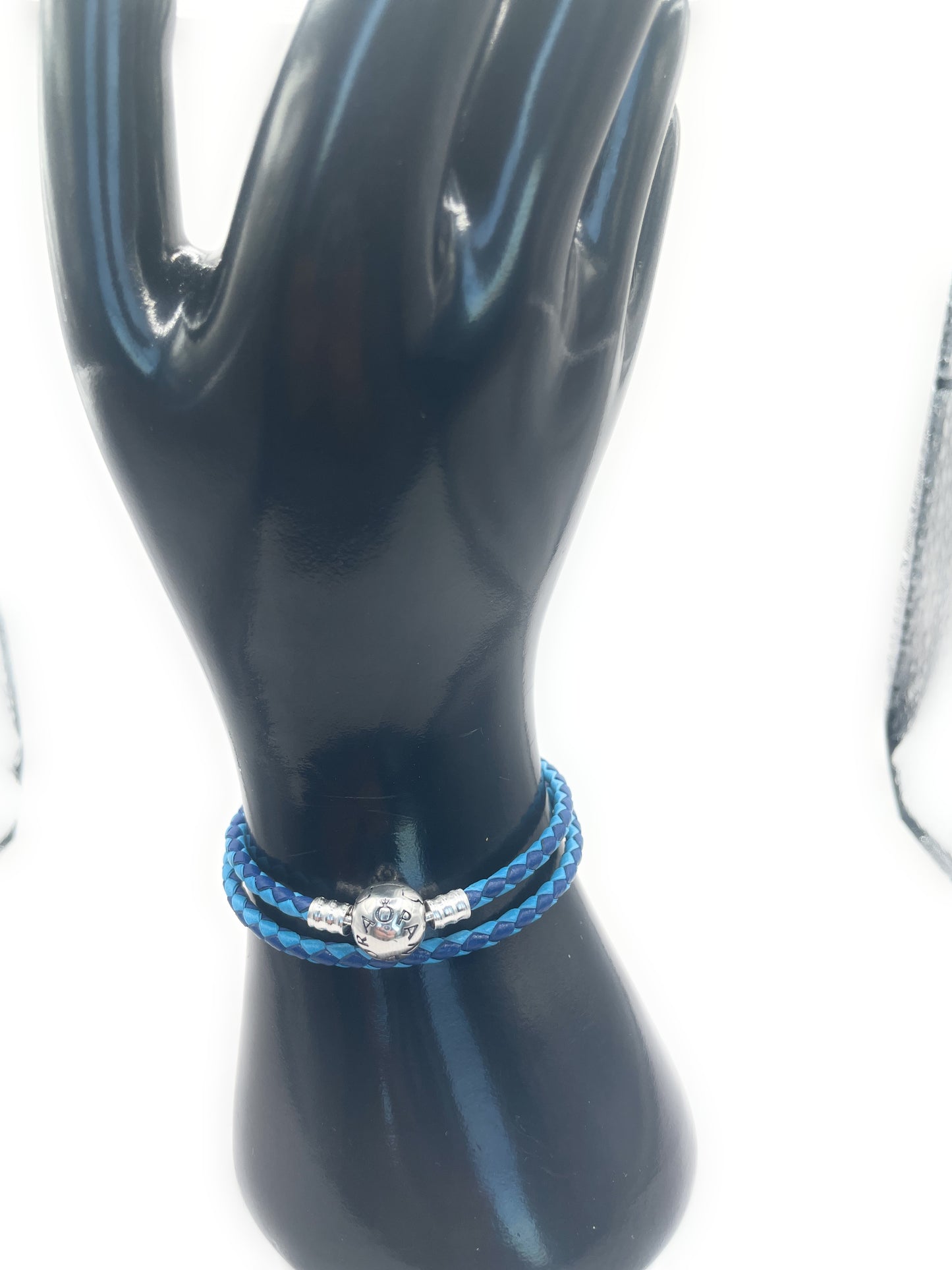 PANDORA MIXED BLUE LEATHER DOUBLE BRACELET PANDORA LOCK W Box