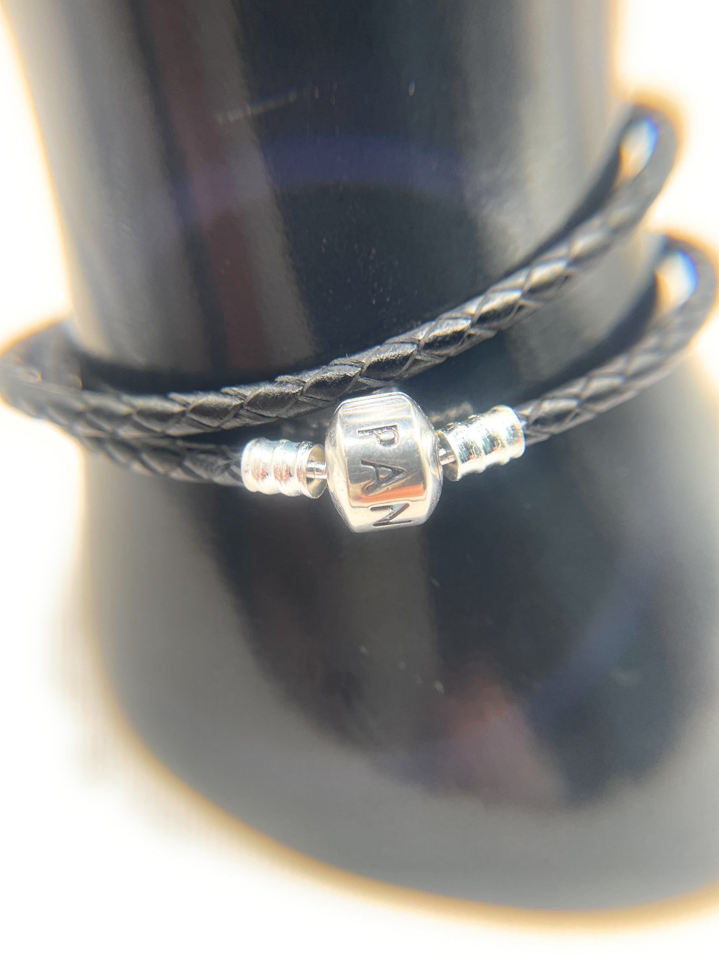 PANDORA BLACK LEATHER DOUBLE BRACELET PANDORA LOCK W Box