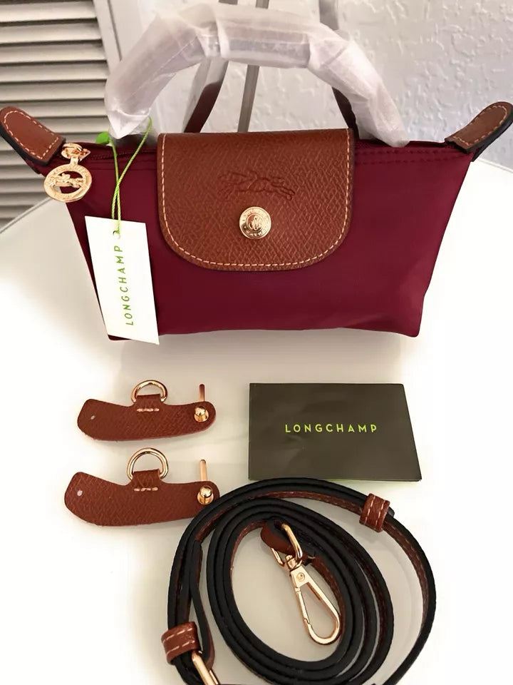 Longchamp Tote Crossbody Bag Wine Red Xs Mini