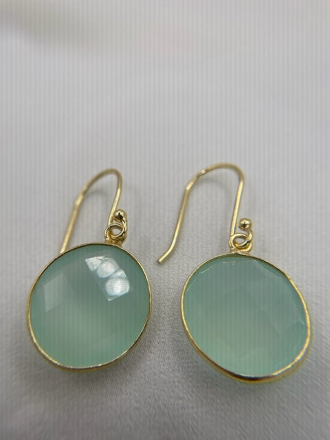 VERMEIL SEA GREEN CHALCEDONY GEMSTONE DANGLE EARRING SET