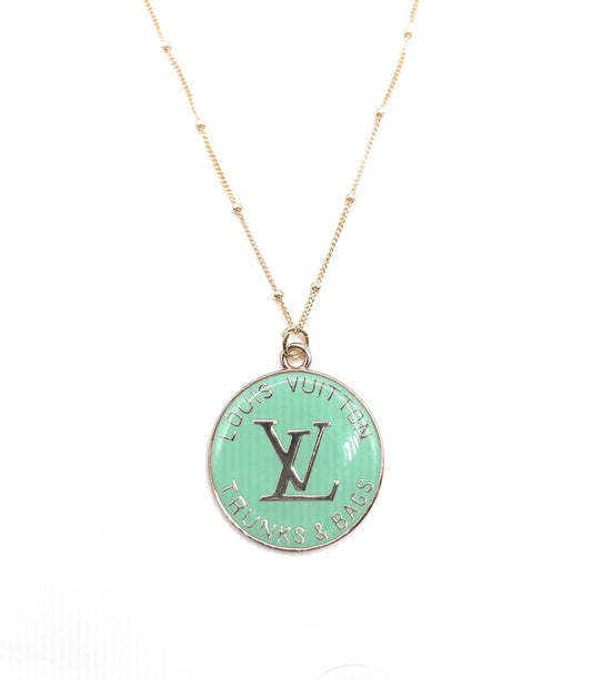 LV TURQUOISE VINTAGE ZIPPER PULL PENDANT ON VERMEIL SATELLITE CHAIN