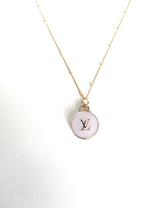 LV SMALL PINK VINTAGE PASTILLE ZIPPER PULL ON VERMEIL SATELLITE CHAIN