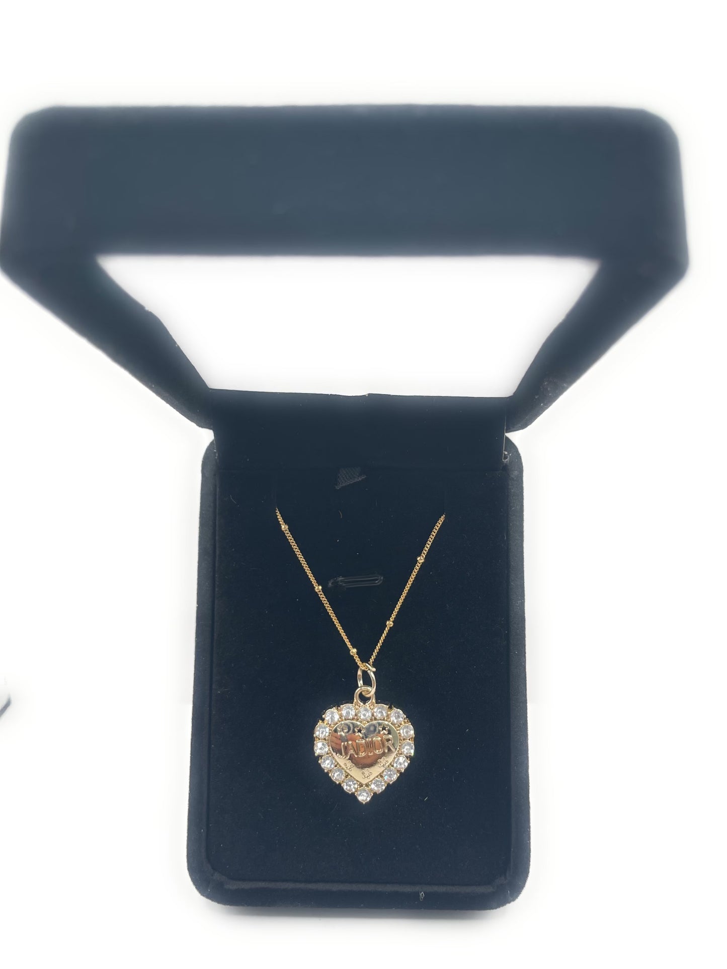 VINTAGE DIOR JADIOR HEART CZ ON SATELLITE CHAIN NECKLACE