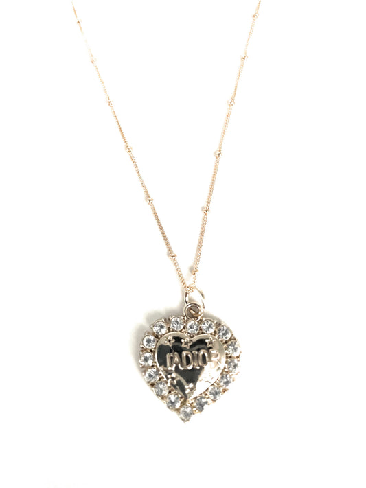 VINTAGE DIOR JADIOR HEART CZ ON SATELLITE CHAIN NECKLACE