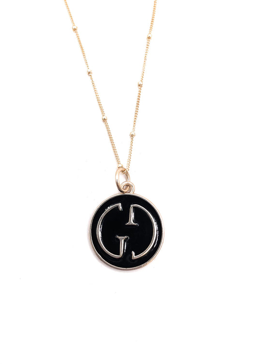 VINTAGE GUCCI BLACK AND GOLD BUTTON NECKLACE