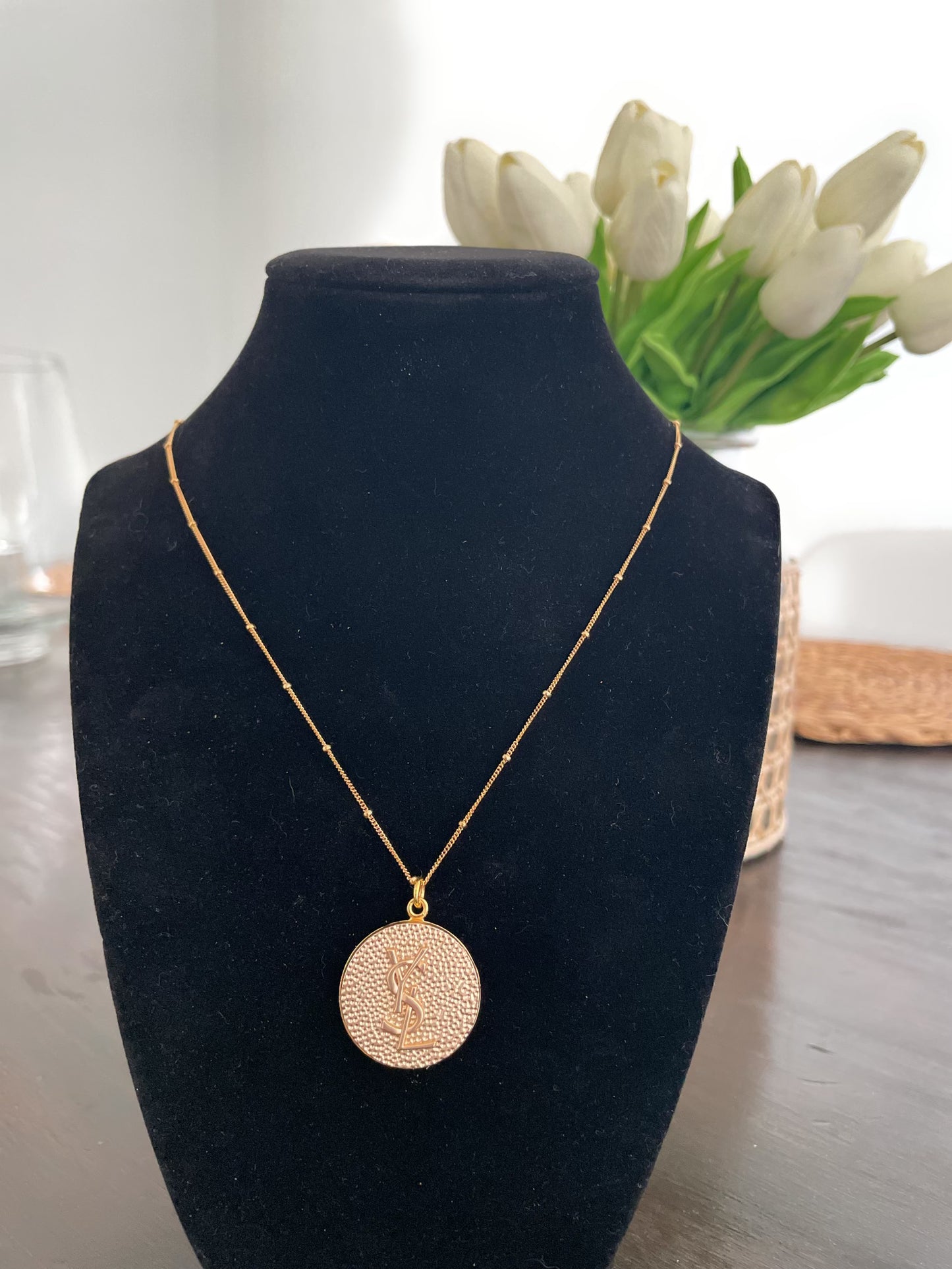 AUTHENTIC YSL GOLD TONE BUTTON NECKLACE