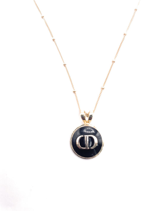 CHRISTIAN DIOR CD BLACK METAL SMALL BUTTON SATELLITE CHAIN NECKLACE