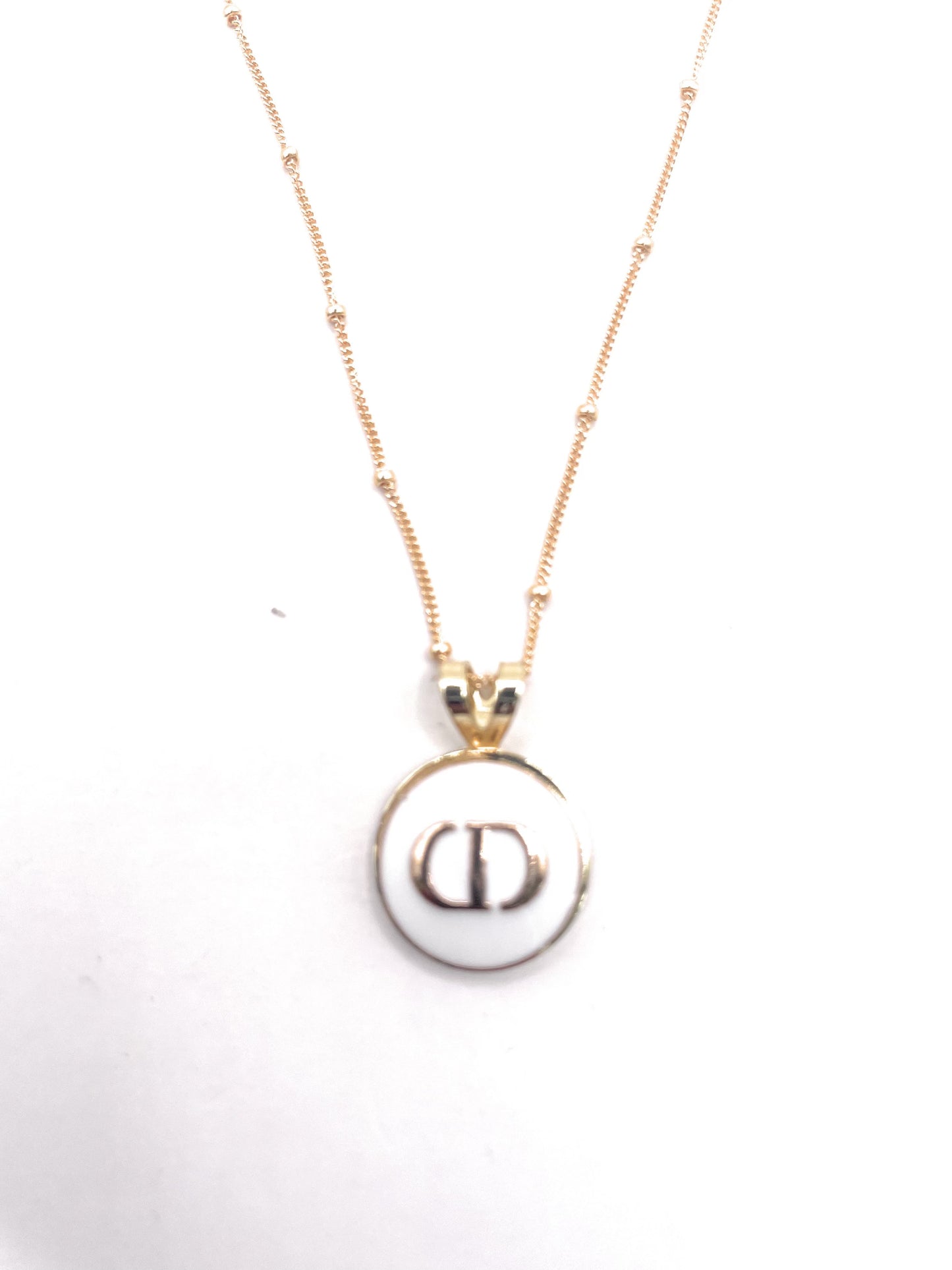 CHRISTIAN DIOR CD WHITE METAL SMALL BUTTON SATELLITE CHAIN NECKLACE