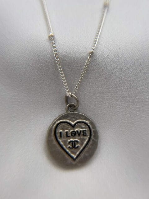 VINTAGE I LOVE CHANEL HEART BUTTON NECKLACE