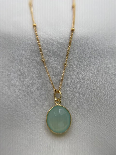 VERMEIL SATELLITE CHAIN NECKLACE WITH SEA GREEN CHALCEDONY BEZEL