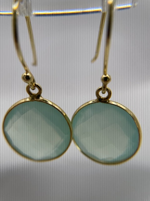 VERMEIL SEA GREEN CHALCEDONY GEMSTONE  DANGLE EARRING SET