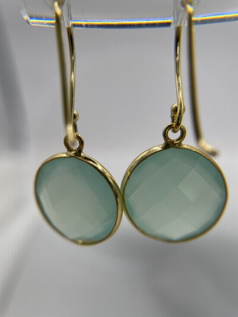 VERMEIL SEA GREEN CHALCEDONY GEMSTONE  DANGLE EARRING SET