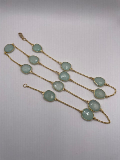 VERMEIL CHAIN NECKLACE WITH 15 MM FREE FORM SEA GREEN CHALCEDONY AND LOBSTER CLAW CLOSURE