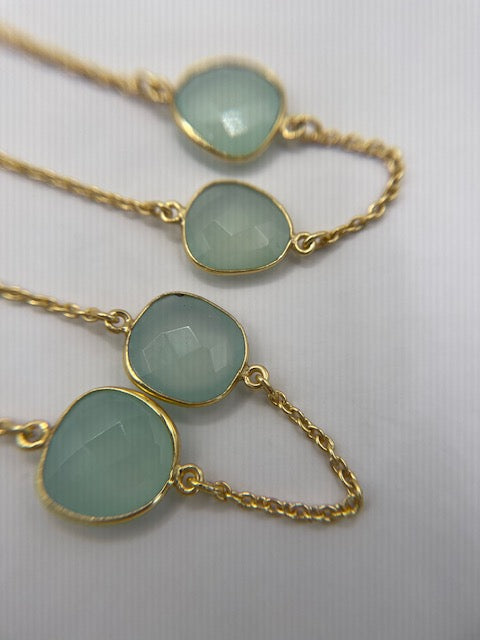 VERMEIL CHAIN NECKLACE WITH 15 MM FREE FORM SEA GREEN CHALCEDONY AND LOBSTER CLAW CLOSURE