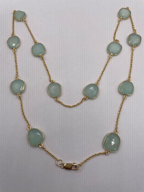 VERMEIL CHAIN NECKLACE WITH 15 MM FREE FORM SEA GREEN CHALCEDONY AND LOBSTER CLAW CLOSURE